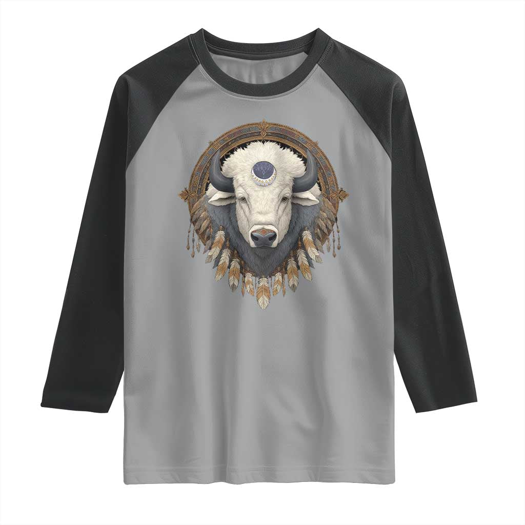 Native American White Buffalo And Eagle Feathers Raglan Shirt TS11 Sport Gray Black Print Your Wear