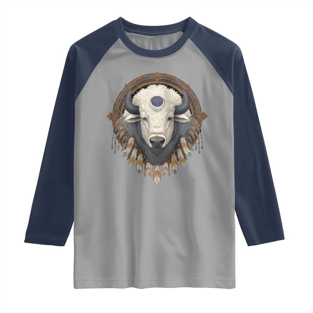 Native American White Buffalo And Eagle Feathers Raglan Shirt TS11 Sport Gray Navy Print Your Wear