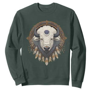 Native American White Buffalo And Eagle Feathers Sweatshirt TS11 Dark Forest Green Print Your Wear