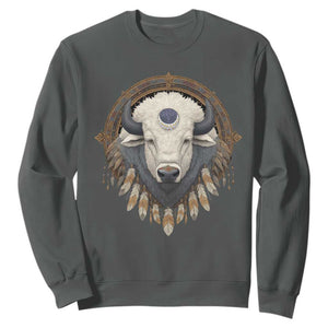 Native American White Buffalo And Eagle Feathers Sweatshirt TS11 Dark Heather Print Your Wear