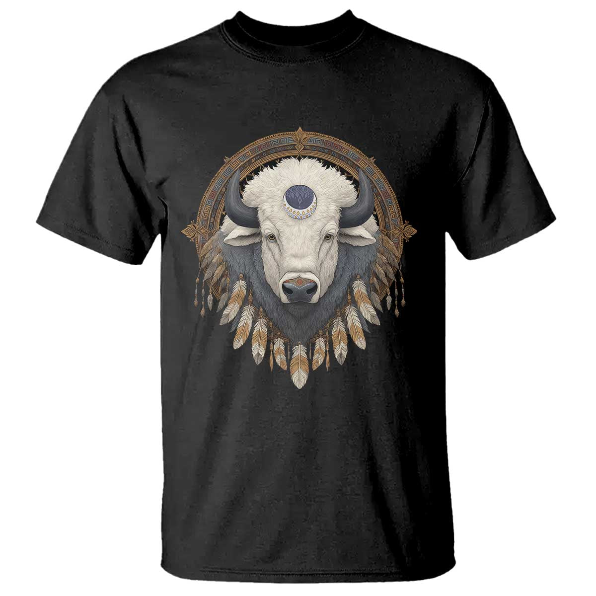 Native American White Buffalo And Eagle Feathers T Shirt TS11 Black Print Your Wear