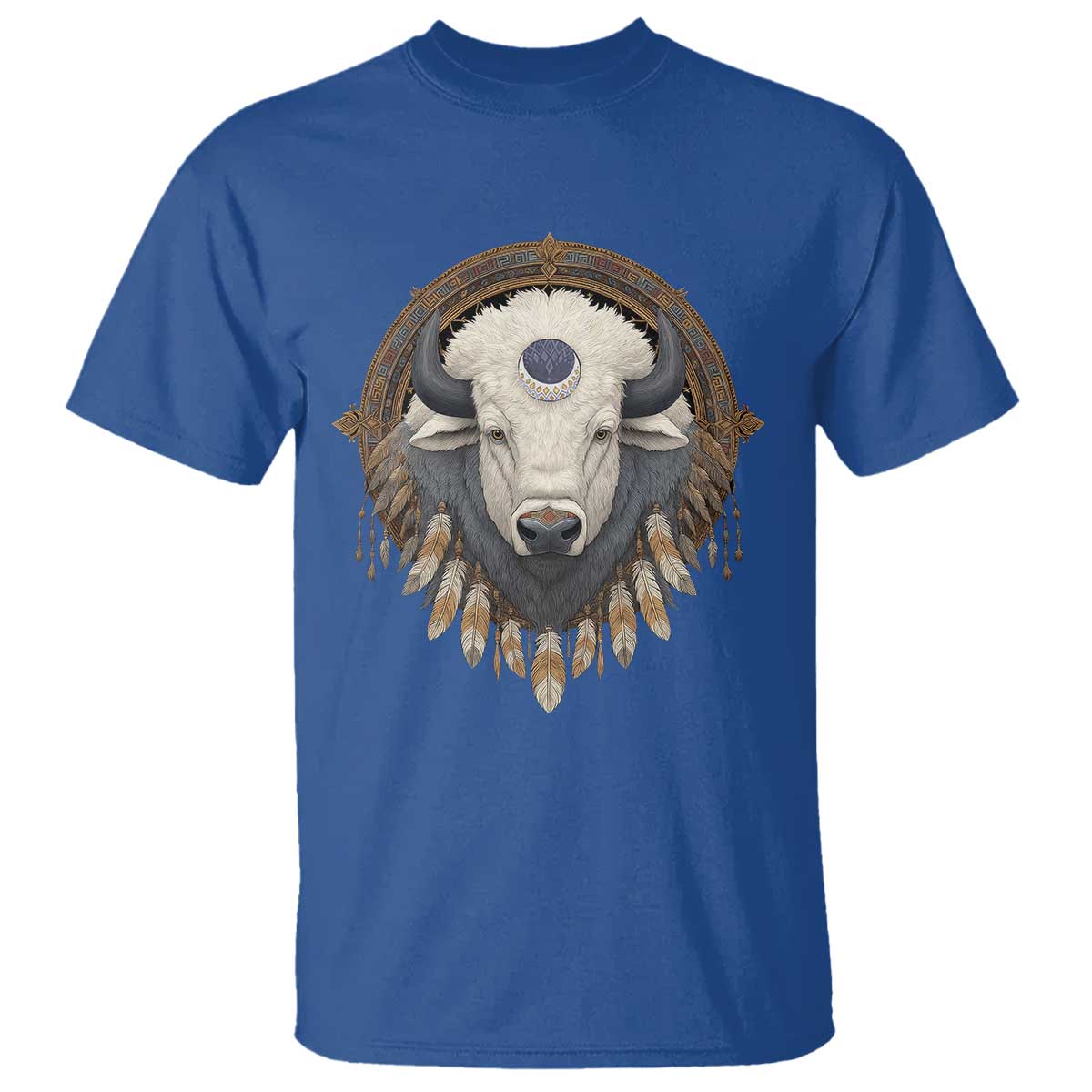 Native American White Buffalo And Eagle Feathers T Shirt TS11 Royal Blue Print Your Wear