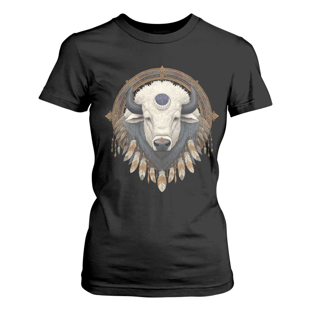 Native American White Buffalo And Eagle Feathers T Shirt For Women TS11 Black Print Your Wear