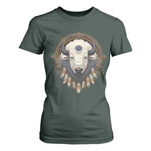 Native American White Buffalo And Eagle Feathers T Shirt For Women TS11 Dark Forest Green Print Your Wear
