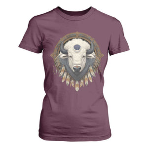 Native American White Buffalo And Eagle Feathers T Shirt For Women TS11 Maroon Print Your Wear