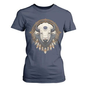 Native American White Buffalo And Eagle Feathers T Shirt For Women TS11 Navy Print Your Wear