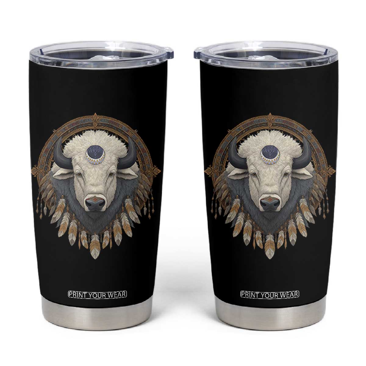 Native American White Buffalo And Eagle Feathers Tumbler Cup TS11 Black Print Your Wear