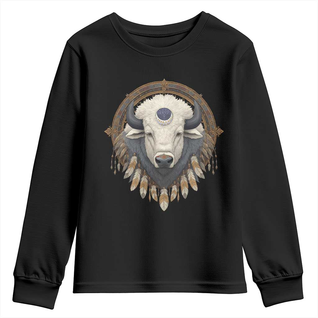 Native American White Buffalo And Eagle Feathers Youth Sweatshirt TS11 Black Print Your Wear