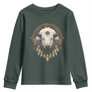 Native American White Buffalo And Eagle Feathers Youth Sweatshirt TS11 Dark Forest Green Print Your Wear
