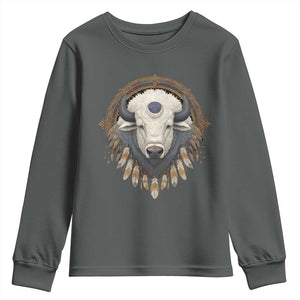 Native American White Buffalo And Eagle Feathers Youth Sweatshirt TS11 Dark Heather Print Your Wear