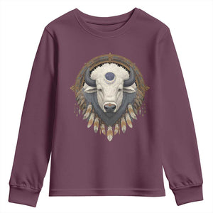 Native American White Buffalo And Eagle Feathers Youth Sweatshirt TS11 Maroon Print Your Wear
