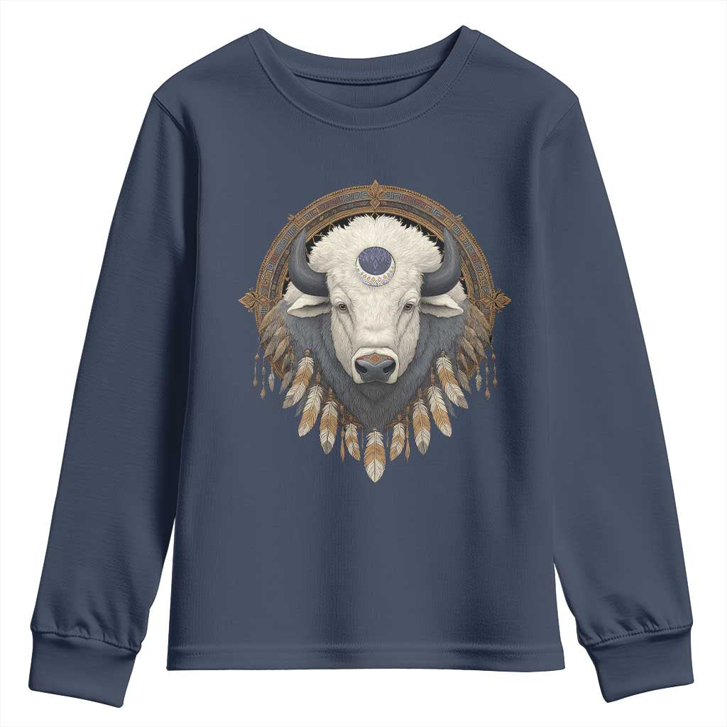 Native American White Buffalo And Eagle Feathers Youth Sweatshirt TS11 Navy Print Your Wear