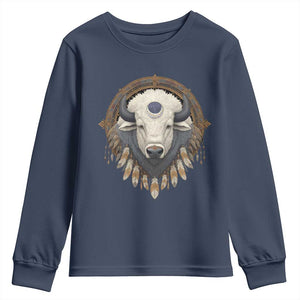 Native American White Buffalo And Eagle Feathers Youth Sweatshirt TS11 Navy Print Your Wear