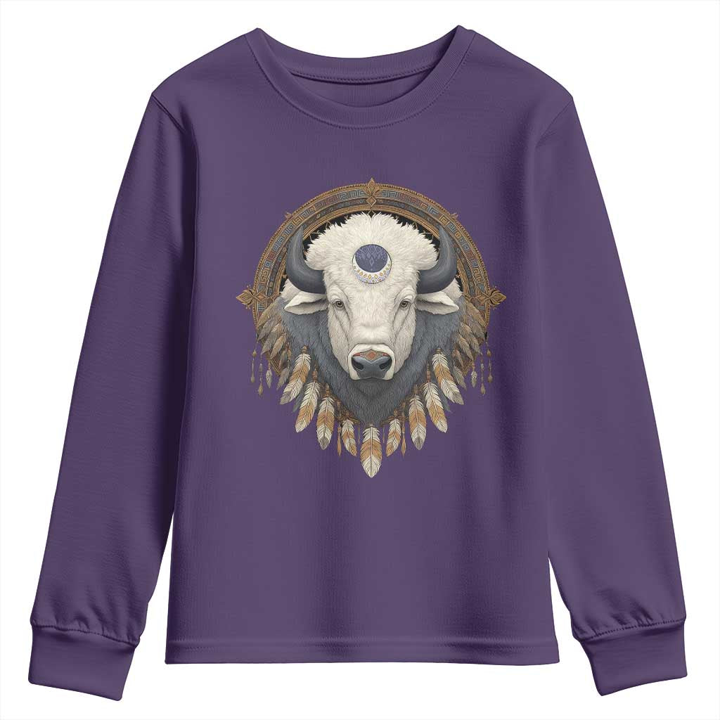 Native American White Buffalo And Eagle Feathers Youth Sweatshirt TS11 Purple Print Your Wear