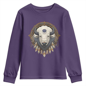 Native American White Buffalo And Eagle Feathers Youth Sweatshirt TS11 Purple Print Your Wear
