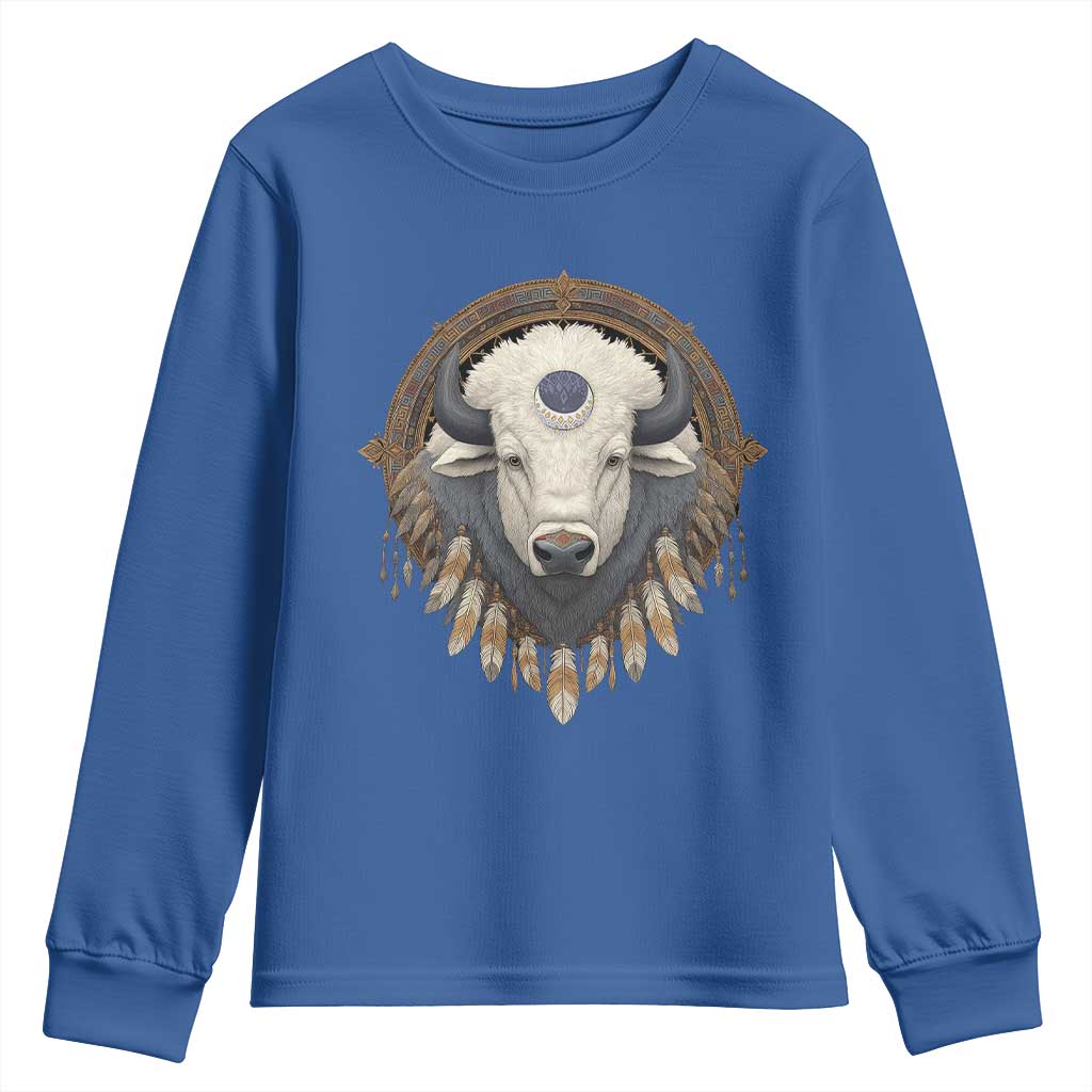 Native American White Buffalo And Eagle Feathers Youth Sweatshirt TS11 Royal Blue Print Your Wear