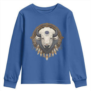 Native American White Buffalo And Eagle Feathers Youth Sweatshirt TS11 Royal Blue Print Your Wear