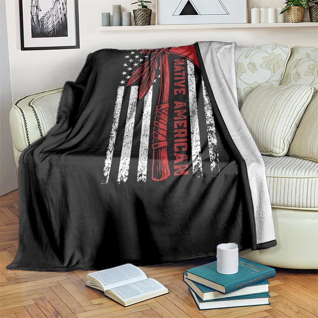 Native American Tomahawk Vintage USA Flag Tribal Tradition Throw Blanket TS11 Print Your Wear
