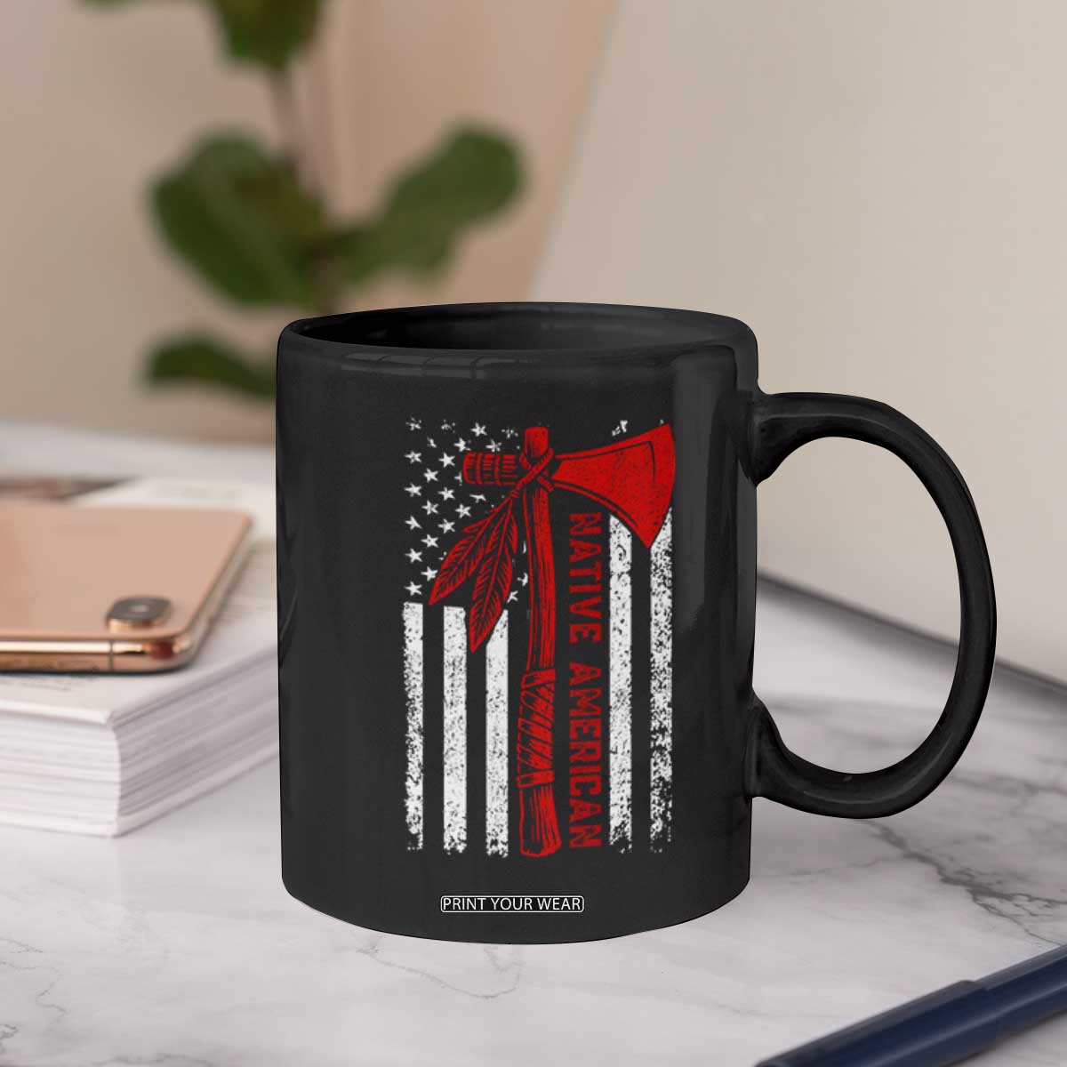 Native American Tomahawk Vintage USA Flag Tribal Tradition Coffee Mug TS11 Print Your Wear