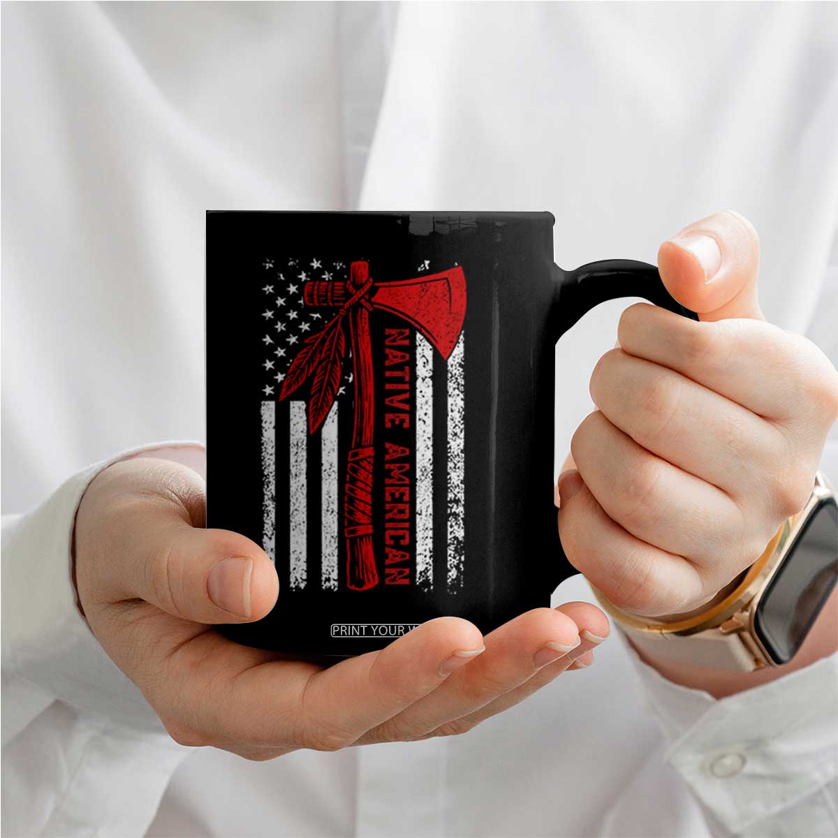 Native American Tomahawk Vintage USA Flag Tribal Tradition Coffee Mug TS11 Print Your Wear