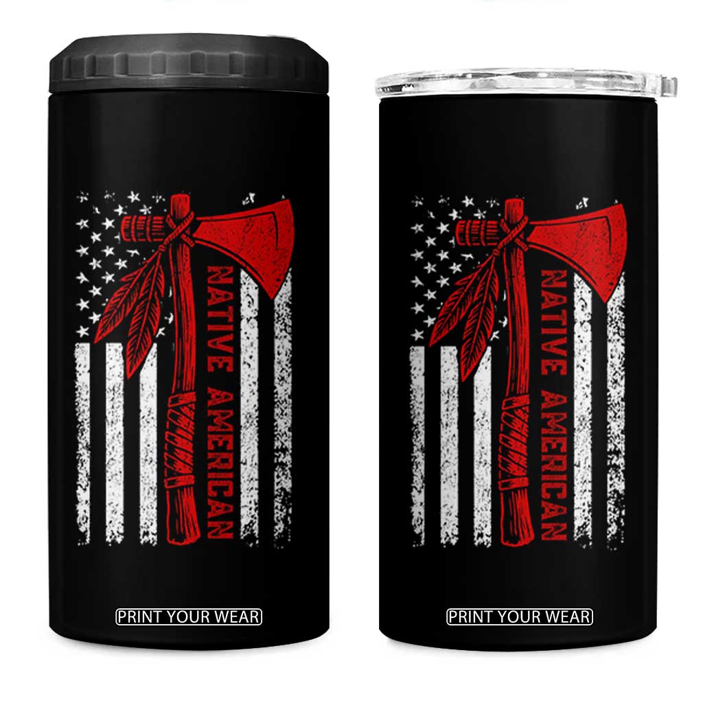 Native American Tomahawk Vintage USA Flag Tribal Tradition 4 in 1 Can Cooler Tumbler TS11 One Size: 16 oz Black Print Your Wear