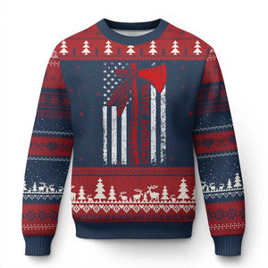 Native American Tomahawk Vintage USA Flag Tribal Tradition Ugly Christmas Sweater - Print Your Wear
