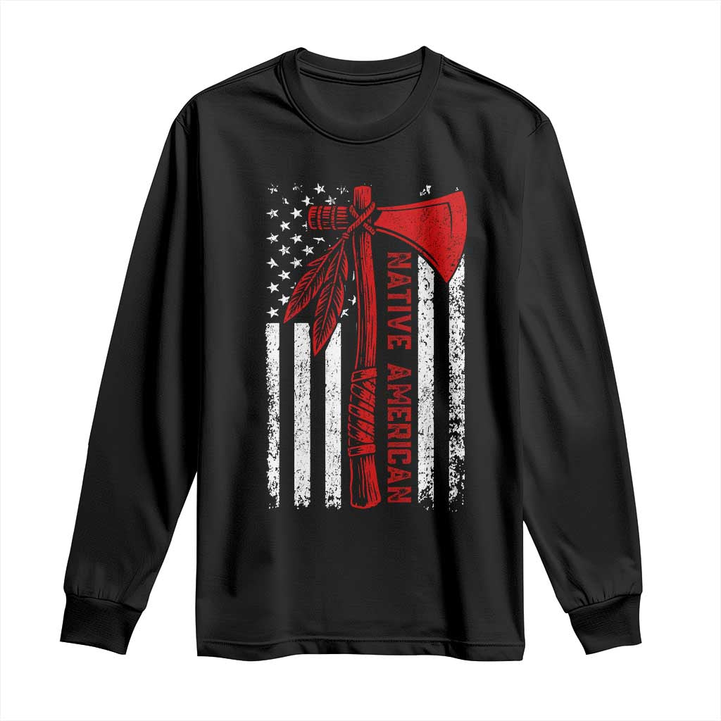 Native American Tomahawk Vintage USA Flag Tribal Tradition Long Sleeve Shirt TS11 Black Print Your Wear