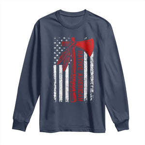 Native American Tomahawk Vintage USA Flag Tribal Tradition Long Sleeve Shirt TS11 Navy Print Your Wear