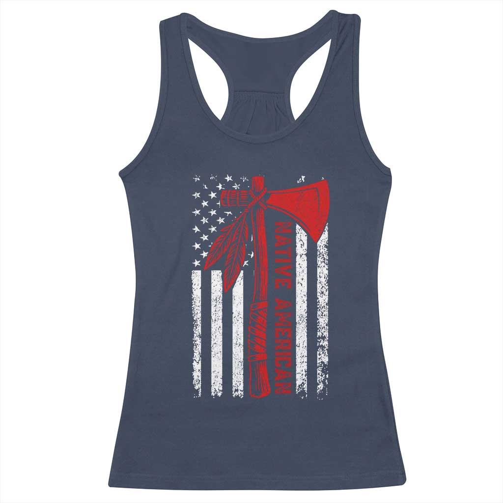 Native American Tomahawk Vintage USA Flag Tribal Tradition Racerback Tank Top TS11 Navy Print Your Wear