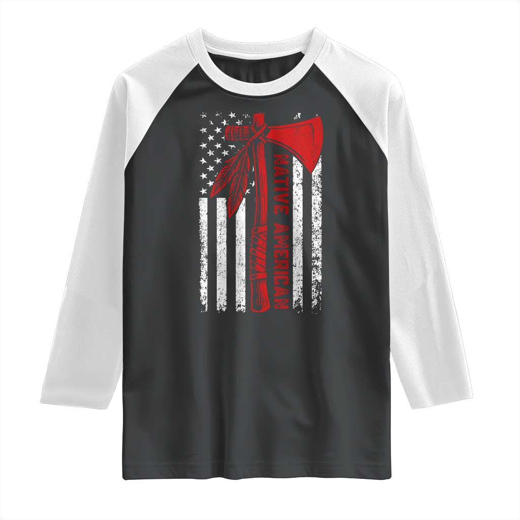 Native American Tomahawk Vintage USA Flag Tribal Tradition Raglan Shirt TS11 Black White Print Your Wear