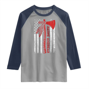 Native American Tomahawk Vintage USA Flag Tribal Tradition Raglan Shirt TS11 Sport Gray Navy Print Your Wear