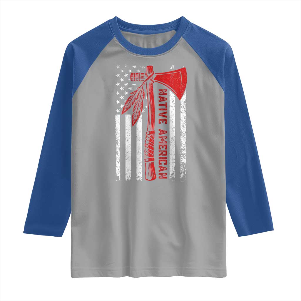 Native American Tomahawk Vintage USA Flag Tribal Tradition Raglan Shirt TS11 Sport Gray Royal Print Your Wear