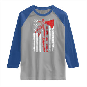 Native American Tomahawk Vintage USA Flag Tribal Tradition Raglan Shirt TS11 Sport Gray Royal Print Your Wear