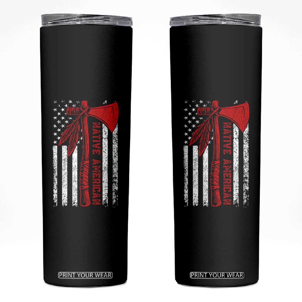 Native American Tomahawk Vintage USA Flag Tribal Tradition Skinny Tumbler TS11 Black Print Your Wear