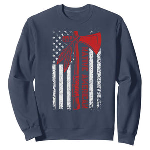 Native American Tomahawk Vintage USA Flag Tribal Tradition Sweatshirt TS11 Navy Print Your Wear
