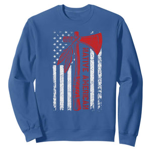 Native American Tomahawk Vintage USA Flag Tribal Tradition Sweatshirt TS11 Royal Blue Print Your Wear