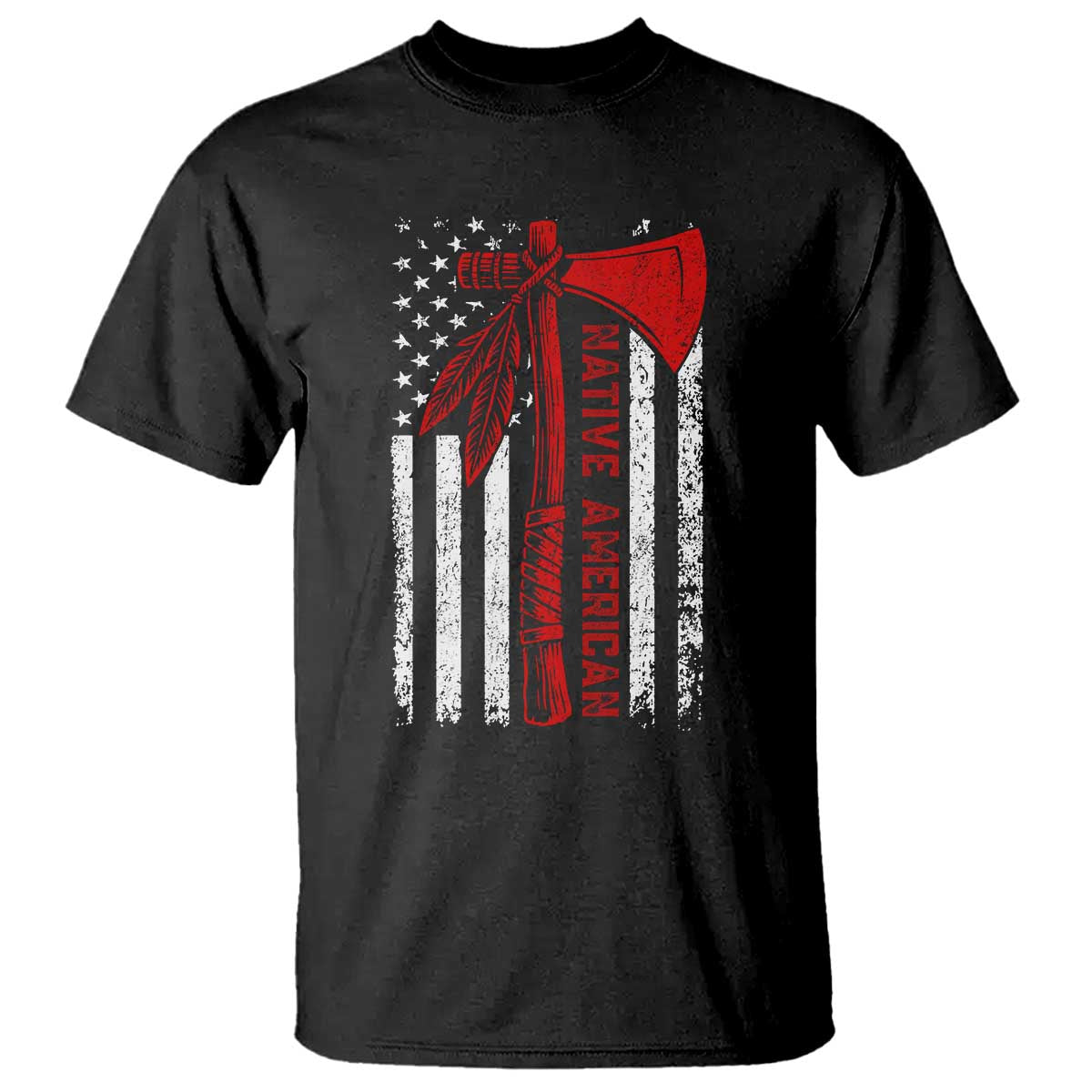 Native American Tomahawk Vintage USA Flag Tribal Tradition T Shirt TS11 Black Print Your Wear