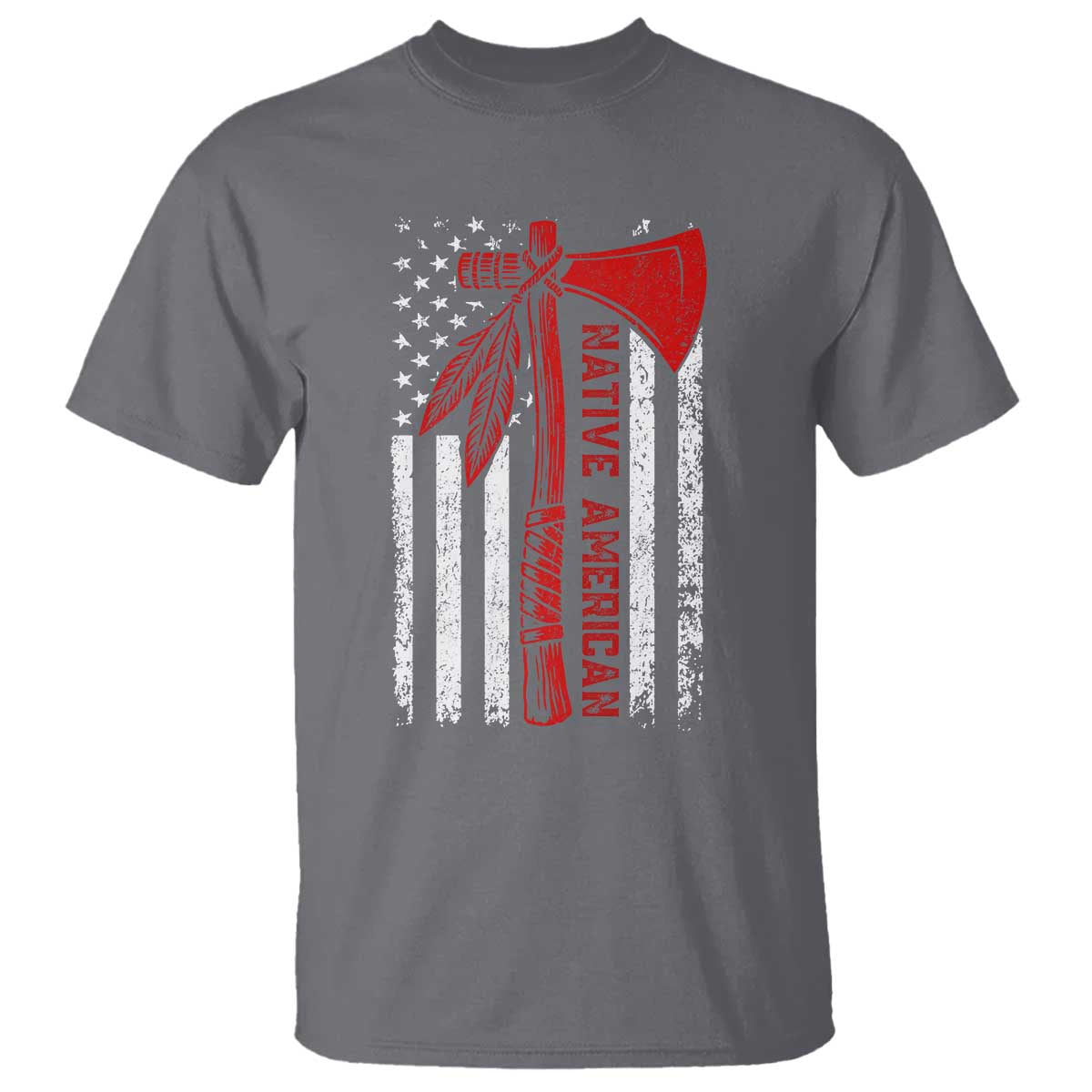 Native American Tomahawk Vintage USA Flag Tribal Tradition T Shirt TS11 Charcoal Print Your Wear