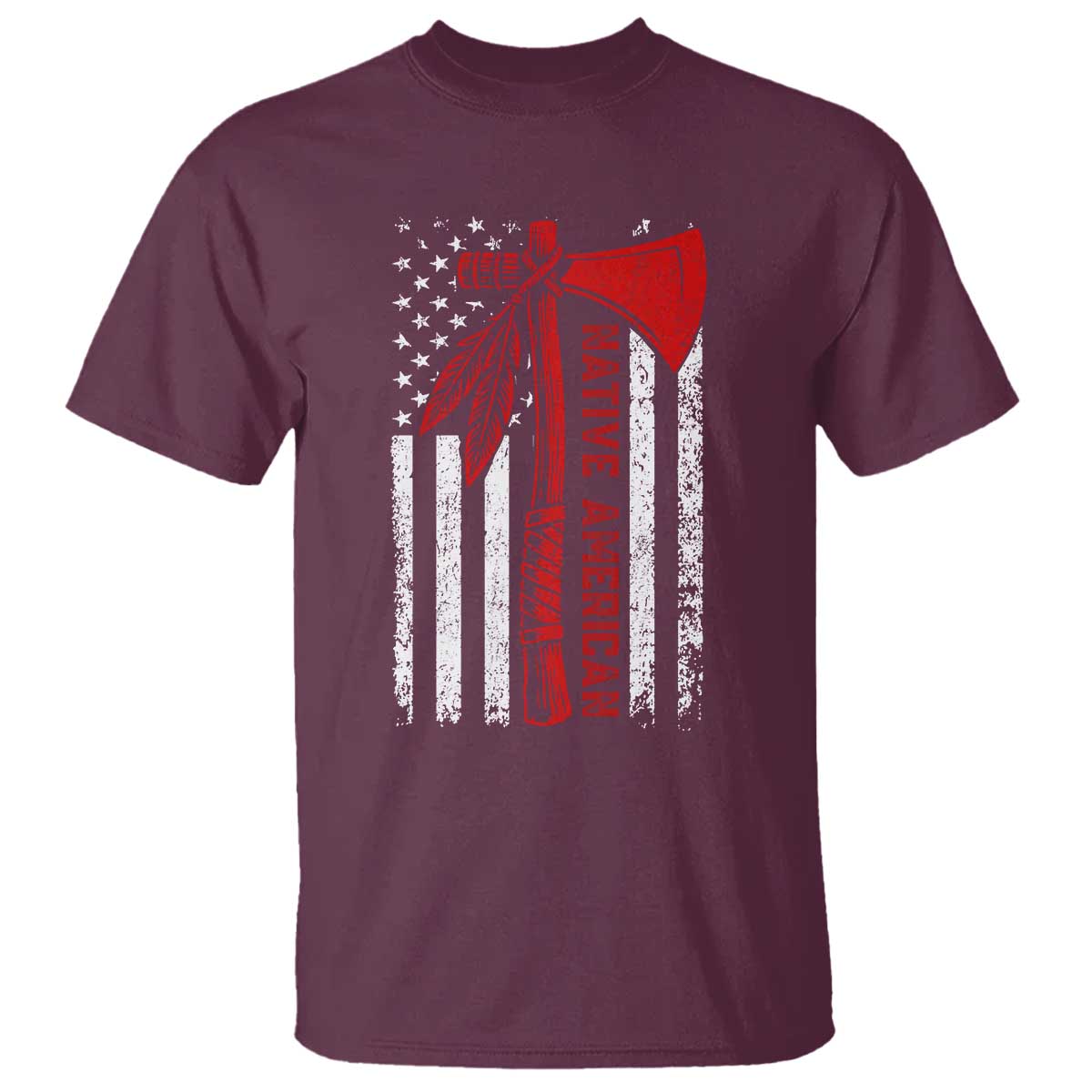 Native American Tomahawk Vintage USA Flag Tribal Tradition T Shirt TS11 Maroon Print Your Wear