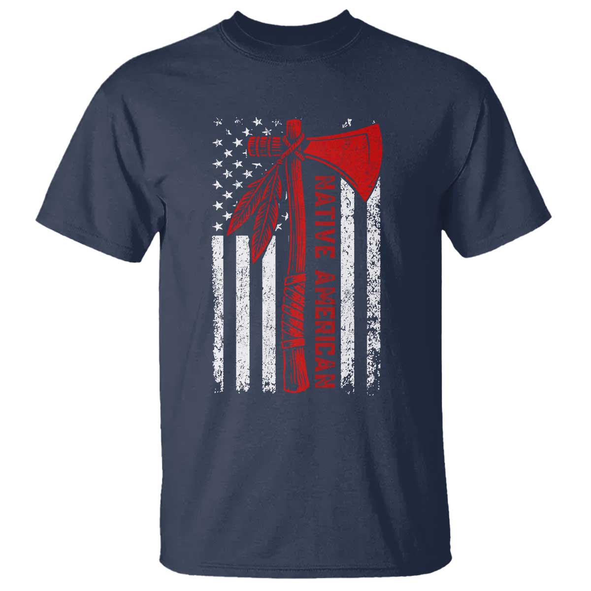 Native American Tomahawk Vintage USA Flag Tribal Tradition T Shirt TS11 Navy Print Your Wear