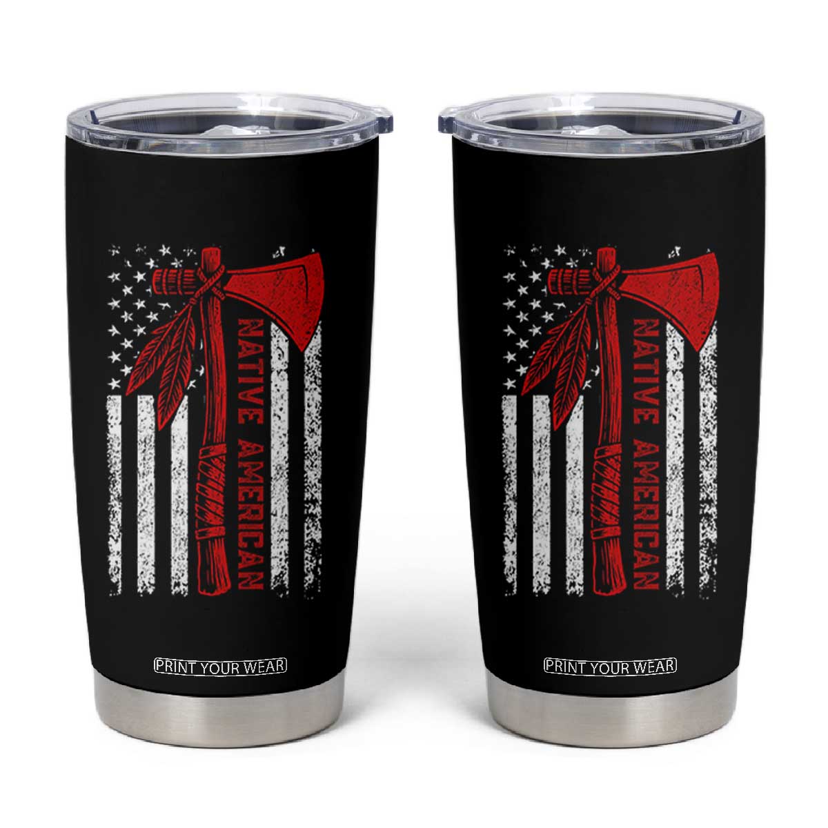 Native American Tomahawk Vintage USA Flag Tribal Tradition Tumbler Cup TS11 Black Print Your Wear