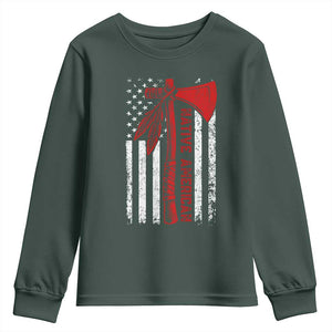 Native American Tomahawk Vintage USA Flag Tribal Tradition Youth Sweatshirt TS11 Dark Forest Green Print Your Wear
