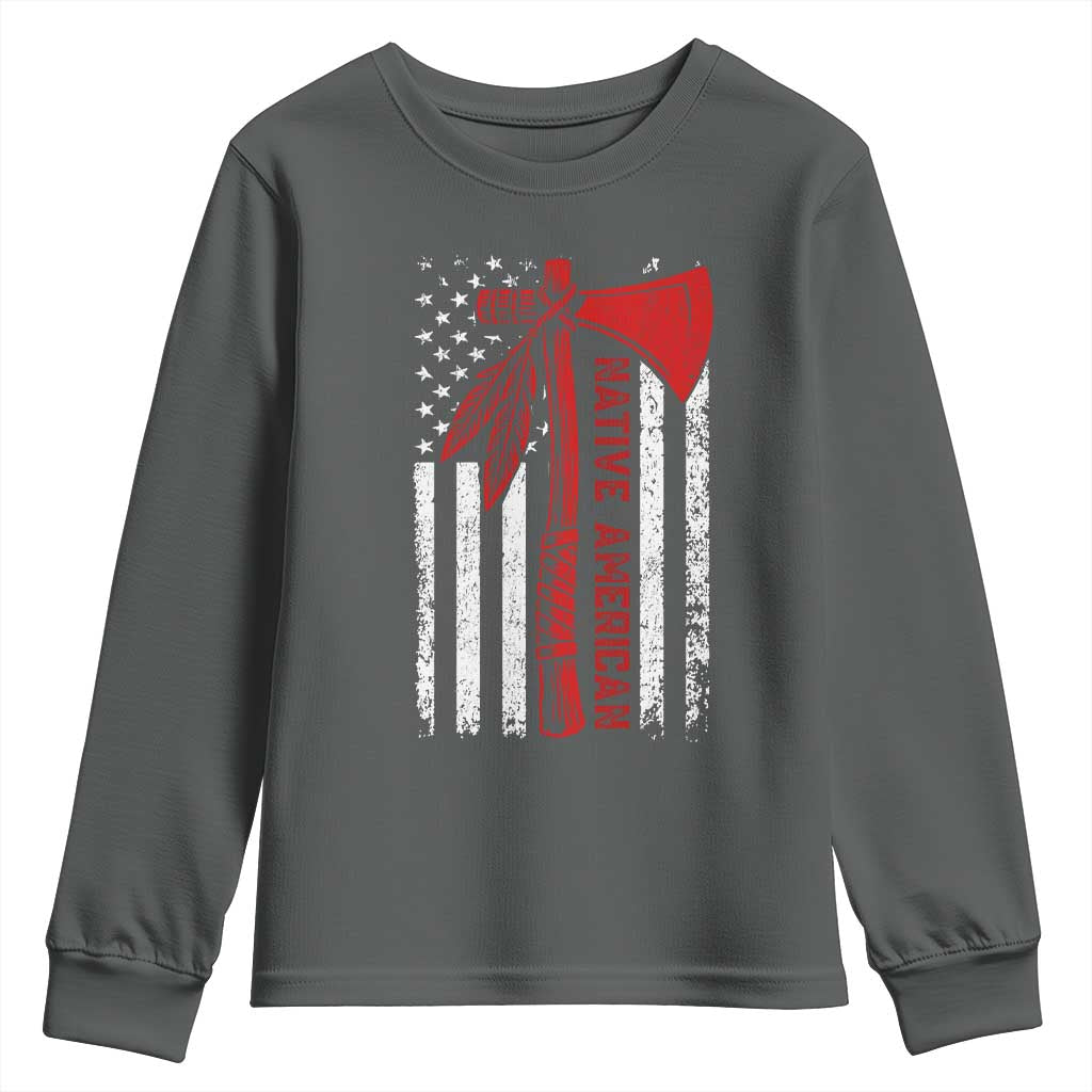Native American Tomahawk Vintage USA Flag Tribal Tradition Youth Sweatshirt TS11 Dark Heather Print Your Wear