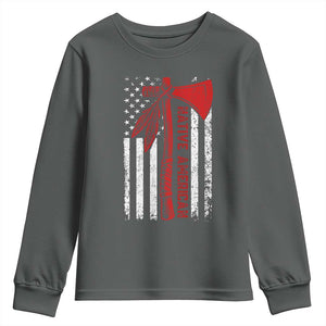 Native American Tomahawk Vintage USA Flag Tribal Tradition Youth Sweatshirt TS11 Dark Heather Print Your Wear