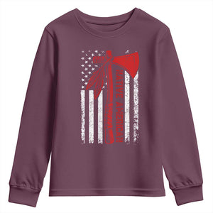 Native American Tomahawk Vintage USA Flag Tribal Tradition Youth Sweatshirt TS11 Maroon Print Your Wear