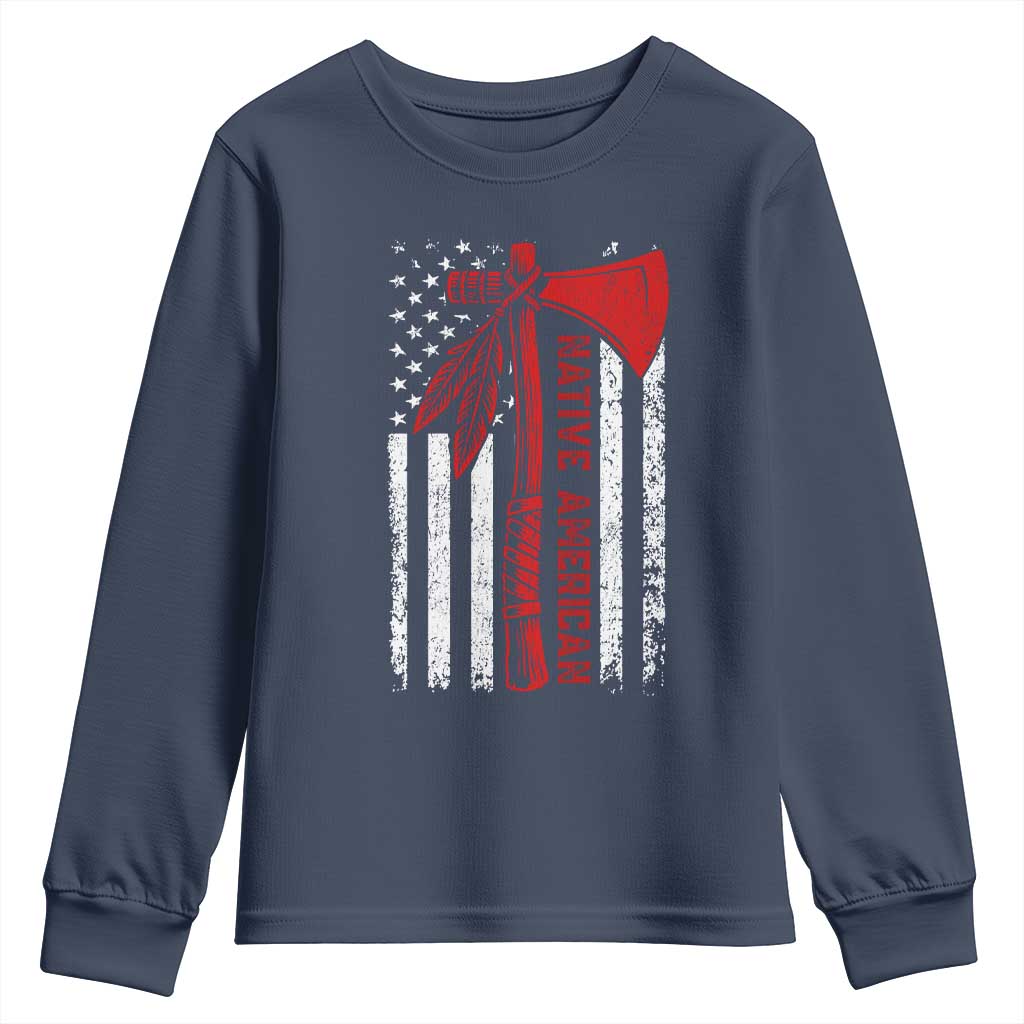 Native American Tomahawk Vintage USA Flag Tribal Tradition Youth Sweatshirt TS11 Navy Print Your Wear