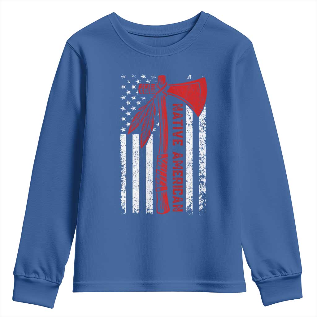 Native American Tomahawk Vintage USA Flag Tribal Tradition Youth Sweatshirt TS11 Royal Blue Print Your Wear