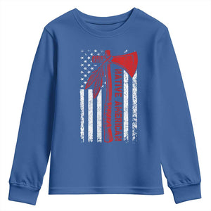 Native American Tomahawk Vintage USA Flag Tribal Tradition Youth Sweatshirt TS11 Royal Blue Print Your Wear