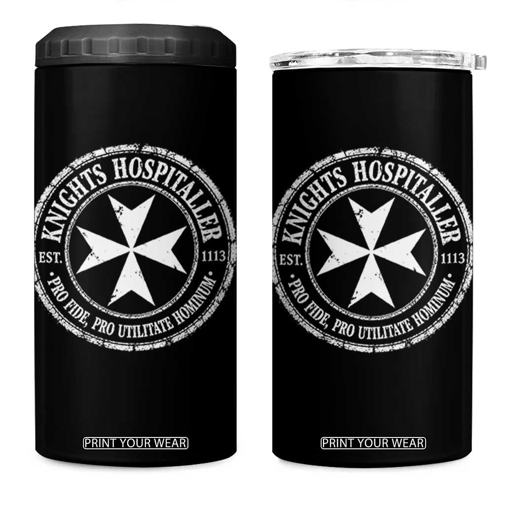 Knights Hospitaller 4 in 1 Can Cooler Tumbler Pro Fide Pro Utilitate Hominum est 1113 Maltese Catholic Christian TS11 One Size: 16 oz Black Print Your Wear