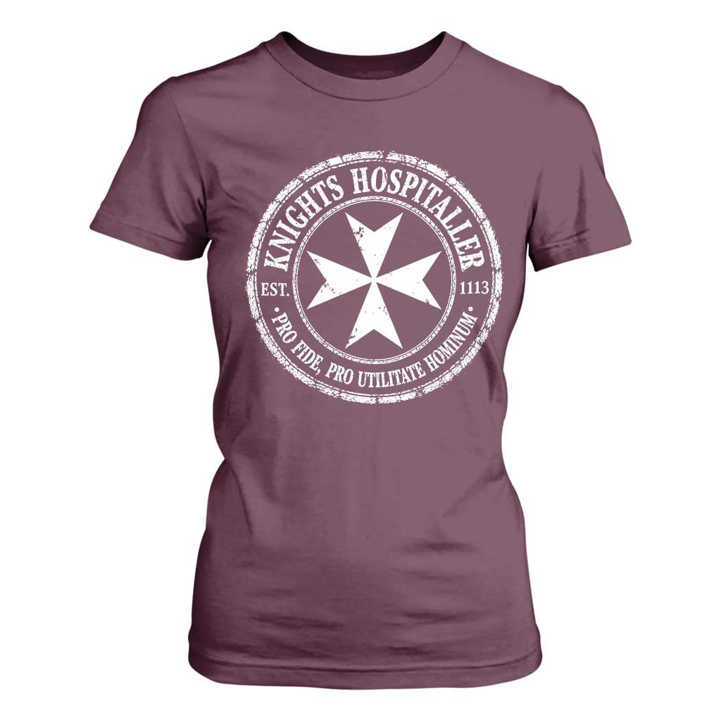 Knights Hospitaller T Shirt For Women Pro Fide Pro Utilitate Hominum est 1113 Maltese Catholic Christian